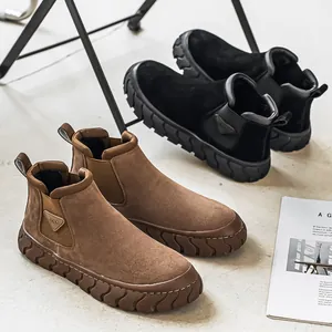 Bottines Chelsea d'extérieur en daim pour hommes avec semelles épaisses marron et noir