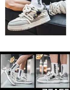 Vue détaillée des baskets compensées gris et blanc avec lacets en corde et breloque astronaute