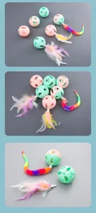 Macaron colored cat toy balls with detachable feathers and rainbow fuzzy tail