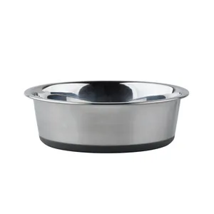 High-quality stainless steel pet feeding bowl with non-slip black silicone base for cats and dogs