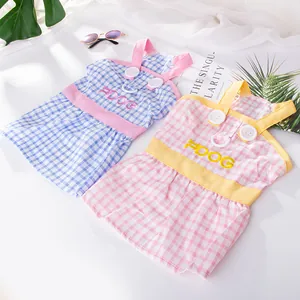 Simpatico Vestito per Cani a Quadri Con Attacco a D-Ring Ricamo in Poliestere Gingham Gonna a Spalla per Cuccioli Teddy Bichon