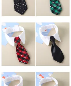 Detailed view of various patterns of pet neckties with white shirt collars