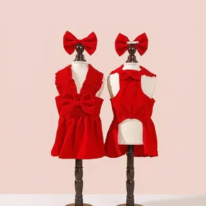 Huisdier Hond Prinses Jurk Schattige Strik Stippen Corduroy Puppy Jurk Met Bijpassende Haarstrik Voor Kleine Honden Teddy Kleding