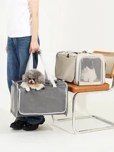 Transportines portátiles de gran capacidad para gatos y perros pequeños en gris y beige
