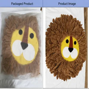 Vergleich der Löwen-Schnüffelmatte für Haustiere in der Verpackung und ihr Aussehen.