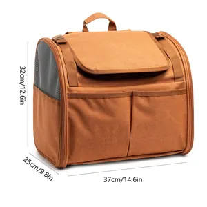 Mochila transpirable marrón para mascotas con dimensiones 37x25x32cm para gatos