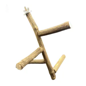 Natural wood parrot perch stand with multi-branch design for bird cage accessories