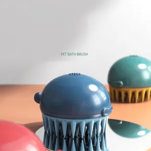 Professional blue pet bath massage brush with soft silicone bristles for easy grooming