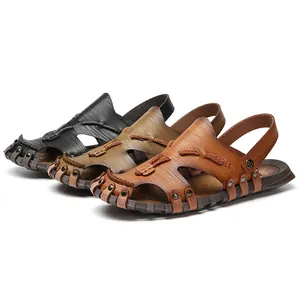 Stabile geschlossene Herren-Ledersandalen für Outdoor in Schwarz, Braun und Oliv