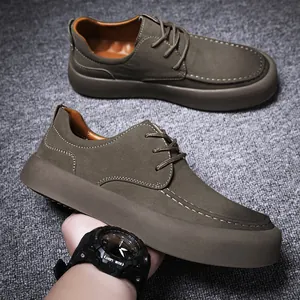 Hochwertige olivgrüne Herren-Freizeitschuhe aus Rindsleder mit dicker Sohle und Atmungsaktivität