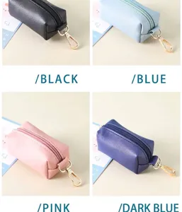 Portable mini pet poop bag dispenser pouch in black, blue, pink, and dark blue colors.