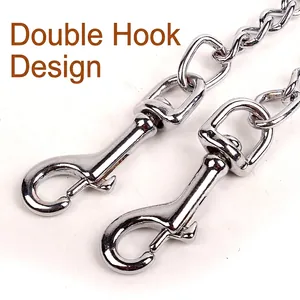 Durable double-headed metal dog leash chain with heavy-duty swivel hooks