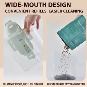 Transparent pet food storage container with 2000ml capacity scale and wide mouth