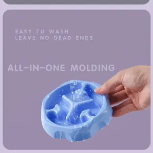 Ciotola lenta rotonda in silicone blu resistente per cani e gatti, design anti-soffoco