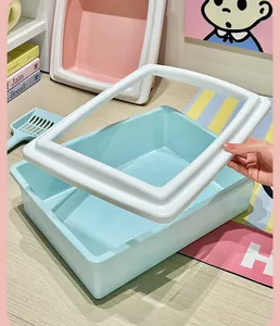 Large semi-enclosed rectangular cat litter box with a detachable white frame assembly