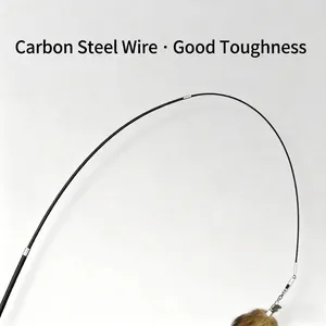 Close-up of carbon steel wire on cat teaser toy showing flexibility and fox tail detail.