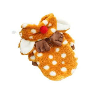 Cute reindeer themed plush dog clothes with antlers for Christmas pet outfit gear