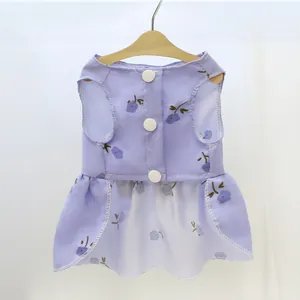 Elegant spring princess style floral pet dress in purple for small dogs and cats