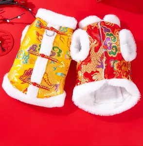 Festlicher chinesischer Drachen-Haustieranzug mit dickem Fleece-Futter für Neujahr.
