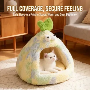 Semi-enclosed Long Plush Cartoon Monster Pet Bed For Dogs And Cats Tie-Dye Warm Comfortable Soft Washable Round Pet Nest