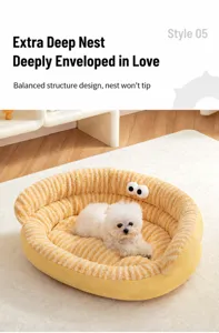 Macro detail of deep plush pet bed showing soft texture and cozy interior for dogs