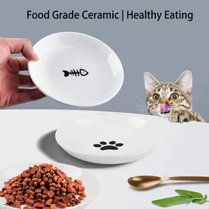 Set di ciotole per gatti in ceramica alimentare bianca con disegni di lische e zampe