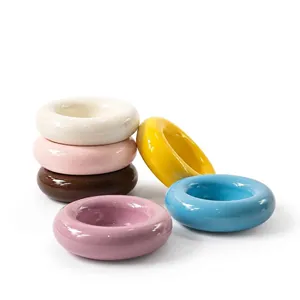 Cuenco para Mascotas de Cerámica con Forma de Bagel Minimalista Cuenco de Comida para Gatos y Perros Anti-Vuelco Color Sólido