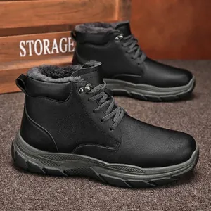 Herren High-Top Tooling Schneestiefel PU-Leder Fleece Gefüttert Warm Rutschfest Winter Outdoor Kälteschutz Casual Arbeitsstiefel