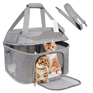 Large Foldable Pet Carrier Bag Breathable Oxford Cloth Mesh Portable Cat Dog Travel Tote With Padded Shoulder Strap