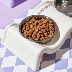 Stainless steel double pet feeder bowl with wavy neck-protecting stand