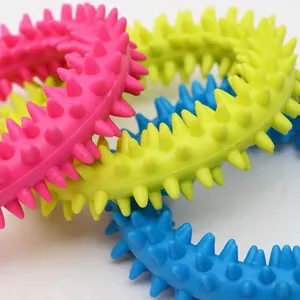 Close-up of durable TPR spiky rings for puppy teething and dental cleaning