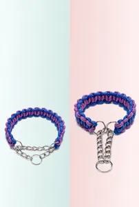 Braided nylon P-chain dog collar with adjustable metal rings for controlled walking