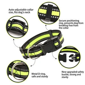 Detail van verstelbare reflecterende nylon hondenhalsband met stevige veiligheidsgesp