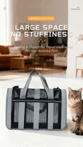 Large breathable grey oxford cloth pet carrier bag for travel with handheld straps