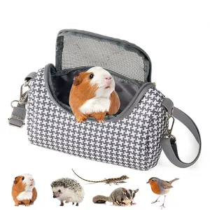 Breathable houndstooth small pet carrier bag for hamsters, lizards and birds