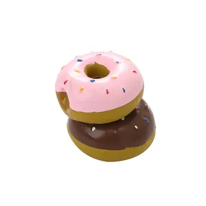 Interactive squeaky latex doughnut dog toy chew set of two in pink and chocolate