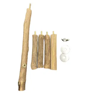 Natural wood bird perches set for cages including five sticks and hardware accessories