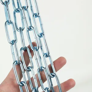 Close-up of blue zinc-plated iron chain showing metallic texture and links for large dogs