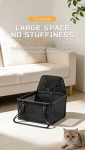 Durable black breathable pet car carrier bag for cats and dogs on light wooden floor