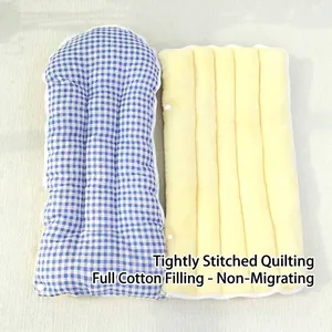 Thickened warm pet sleeping bag for cats and small dogs in blue gingham and yellow fleece