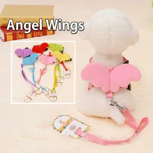 Plush angel wing pet harness with matching leash for small dogs, cats, and rabbits.