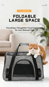 Spacious grey foldable pet carrier bag with breathable mesh and comfortable handles