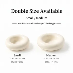 Cuenco de cerámica para mascotas en forma de bagel, blanco crema, dos tamaños disponibles