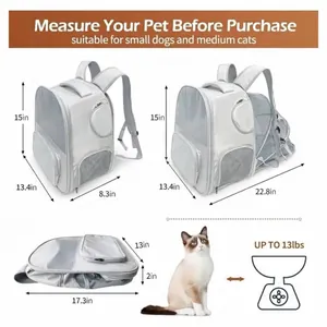 Detailed size chart for expandable breathable pet backpack with dimensions and weight limit