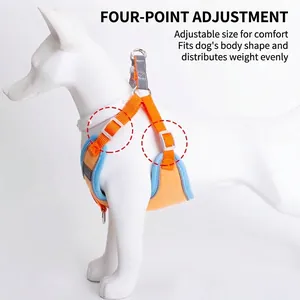 Orange breathable mesh dog harness vest with adjustable buckles for small dogs