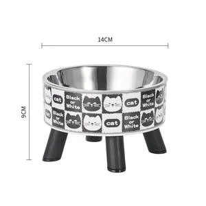 Cuenco elevado de acero inoxidable para perros y gatos de 9cm diseño estampado