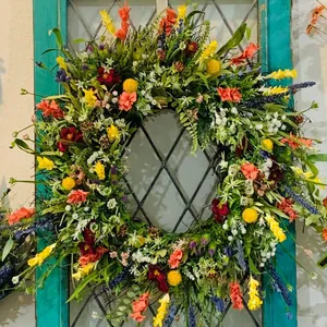 Ghirlanda di fiori selvatici del Texas con vivaci fiori finti per arredo esterno