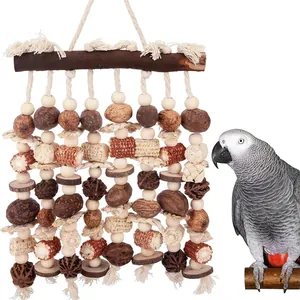 Large Parrot Waterfall Chewing Toy Natural Wood Cotton Rope Bird Cage Accessories For Macaws African Grey Parrots