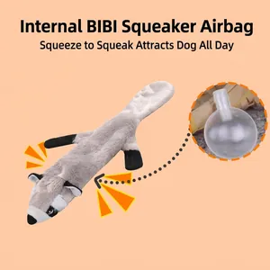 Durable plush raccoon dog toy with built-in squeaker for interactive play