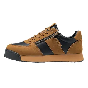 Zapatillas con plataforma de ante marrón y cuero negro con cremallera lateral